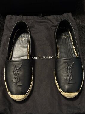 SAINT LAURENT Cassandre Logo-Embossed Leather Espadrilles